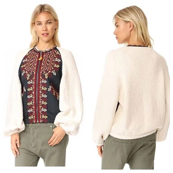 Free People Two Faced Embroidered Jacket Blue Cream Size Small - Picture 4 of 16